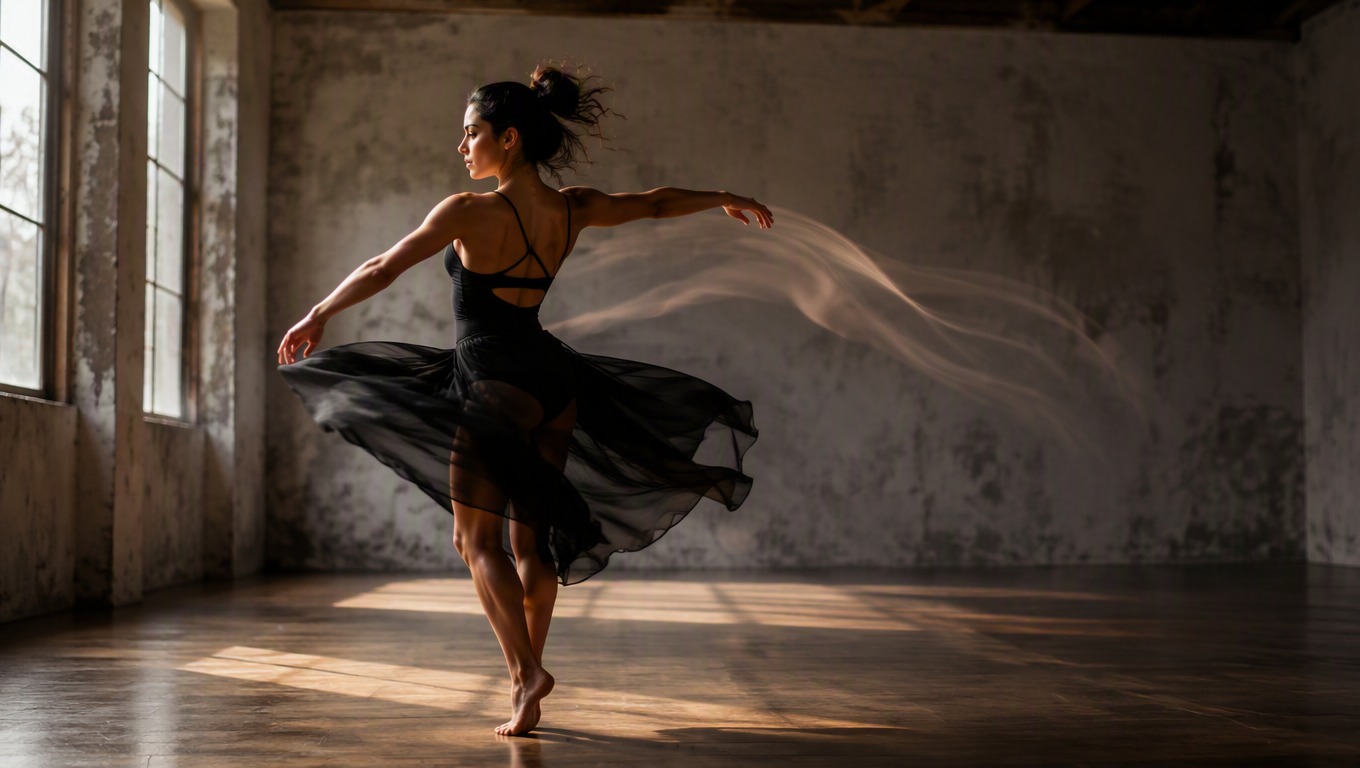 Dancer performing in a cinematic production studio for AI Dance Replace API workflows