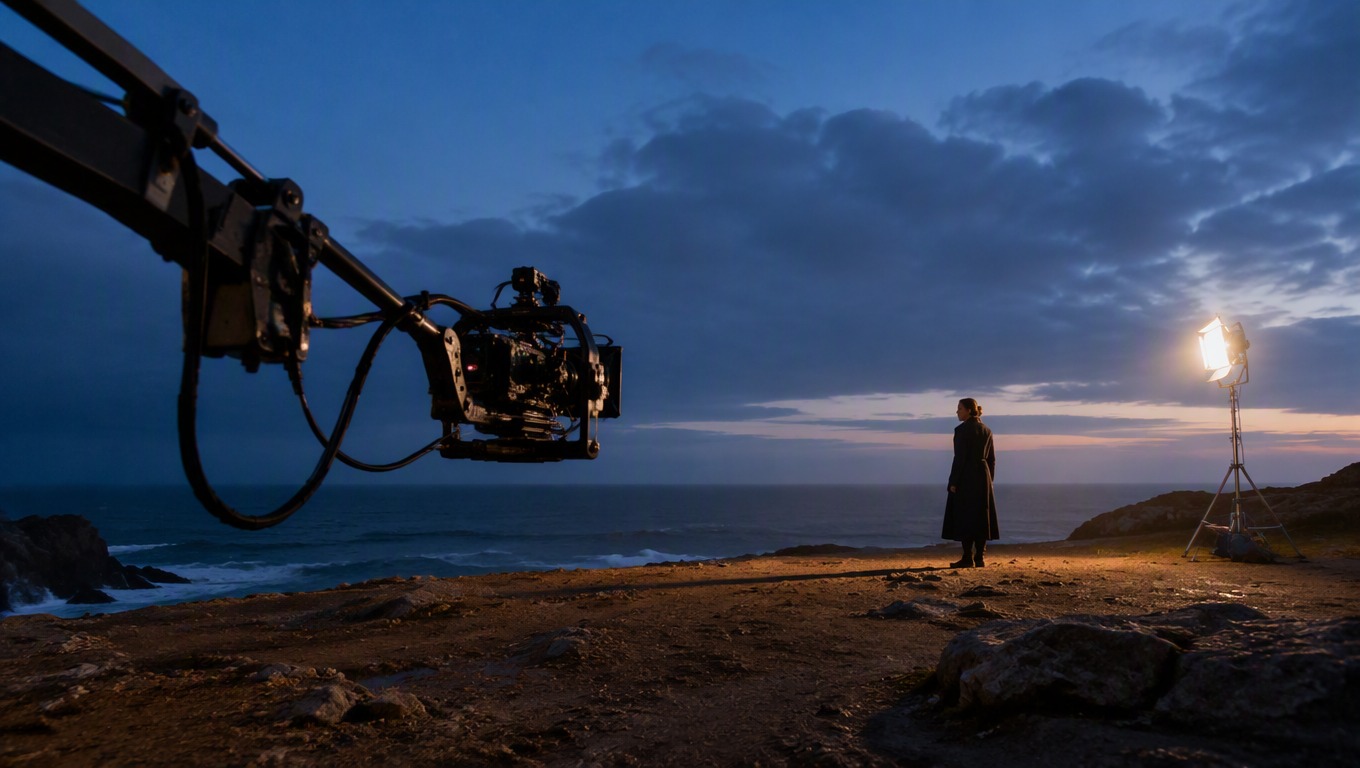 Cinematic video production scene representing Kling O1 API generation