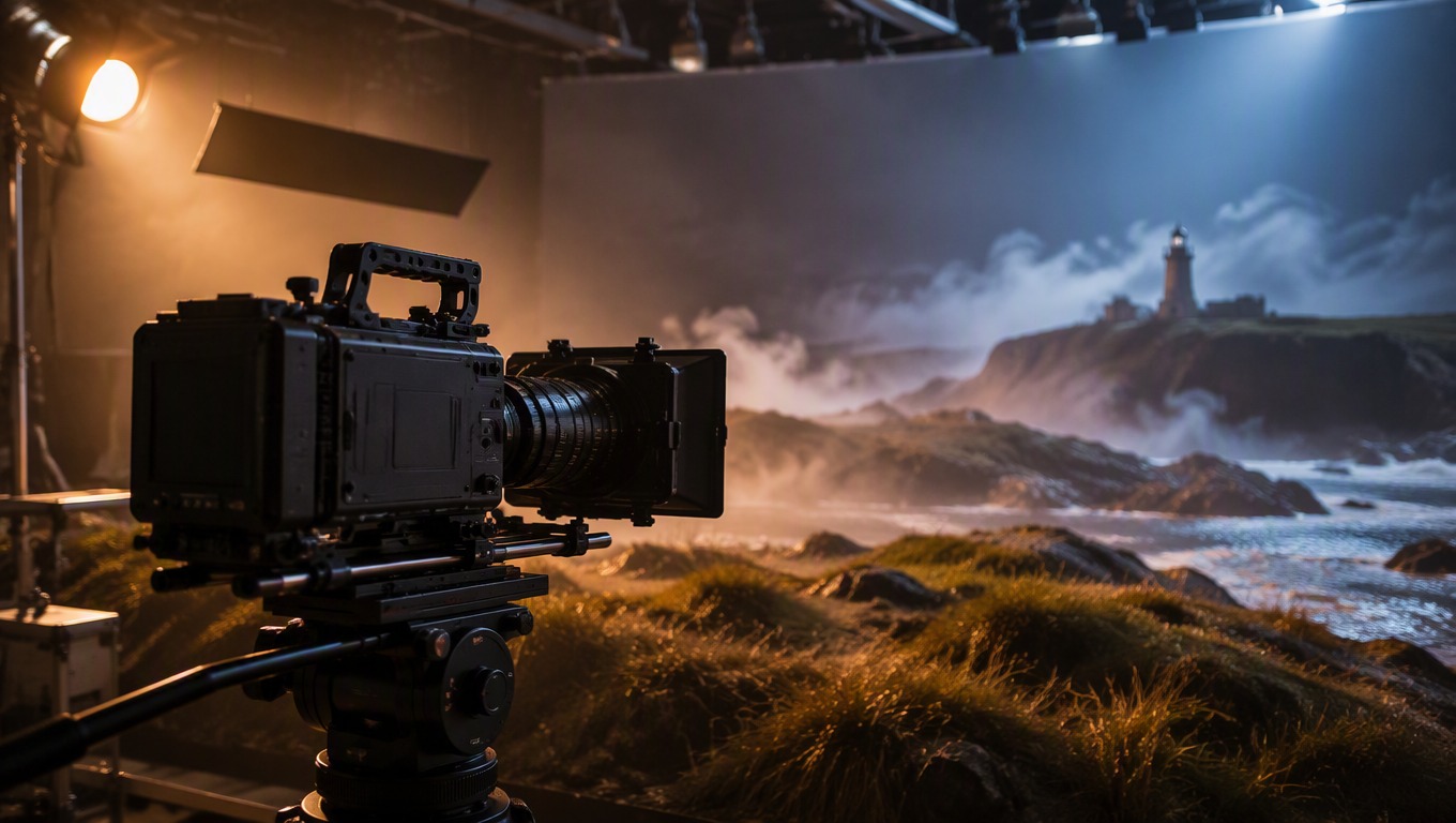 Unbranded soundstage illustrating text-to-video production