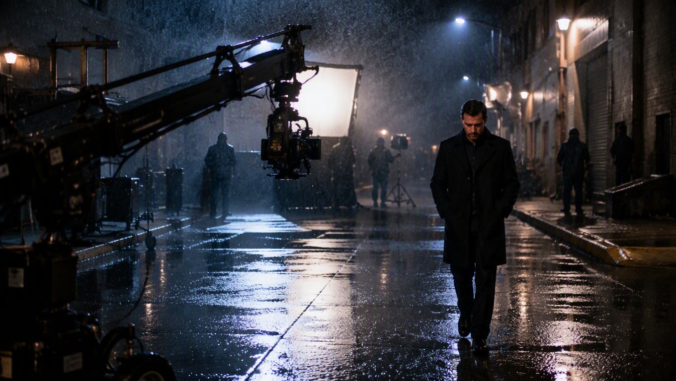 Unbranded camera crew filming one continuous controlled scene