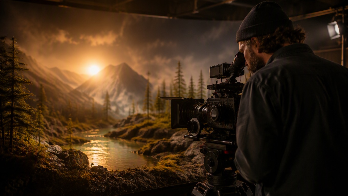 Single cinematic set using physical visual references for video planning