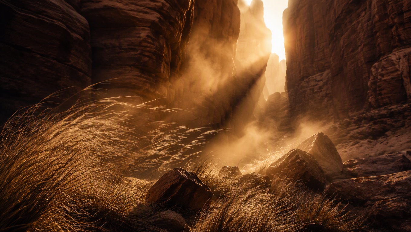 Wind-swept cinematic landscape illustrating prompt-driven video