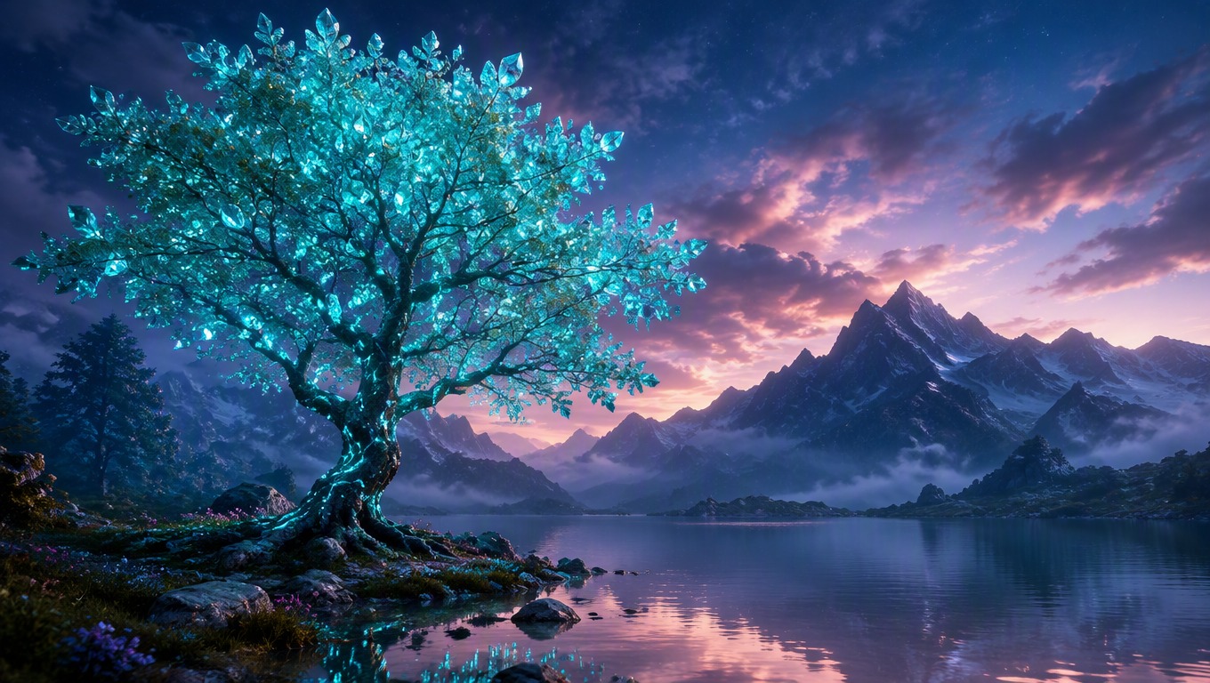 Detailed single-scene fantasy landscape representing text-to-image generation