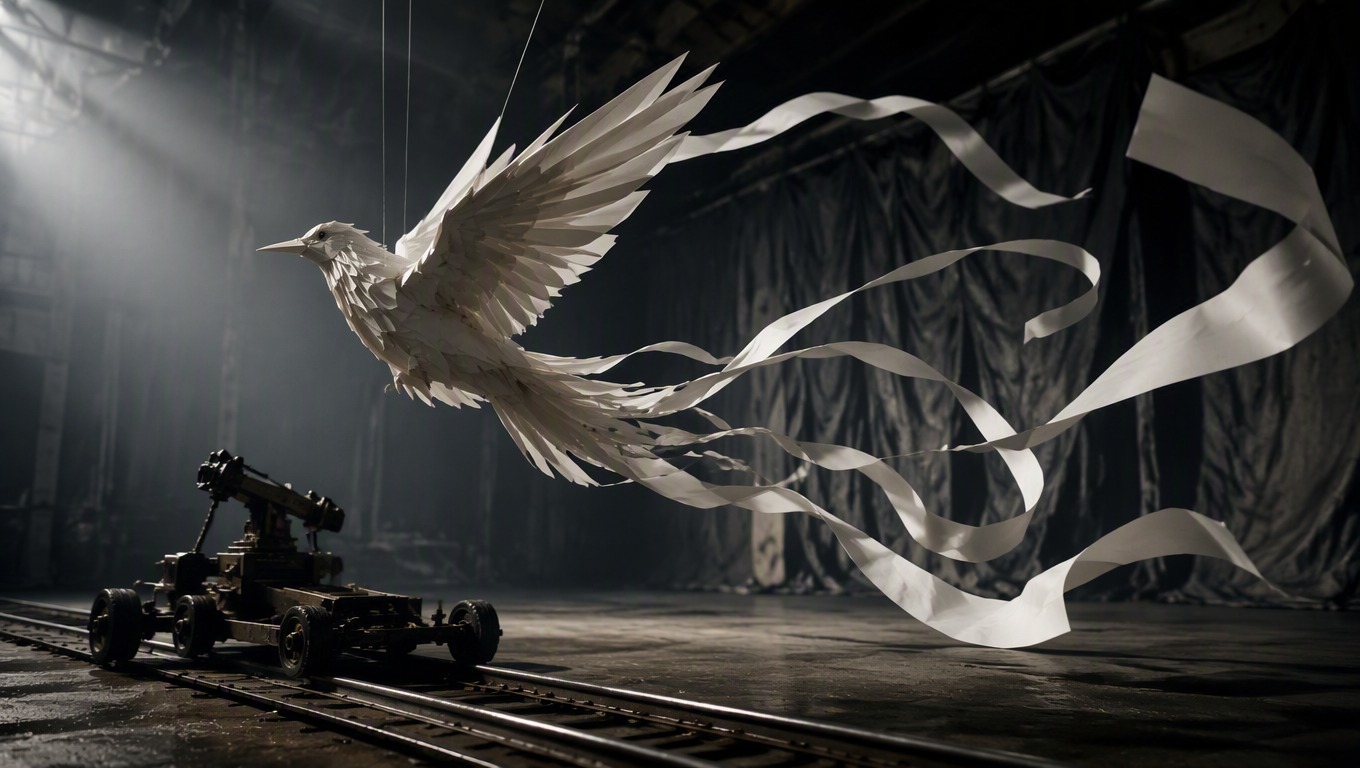 Camera rig filming a suspended paper bird for image-to-video production