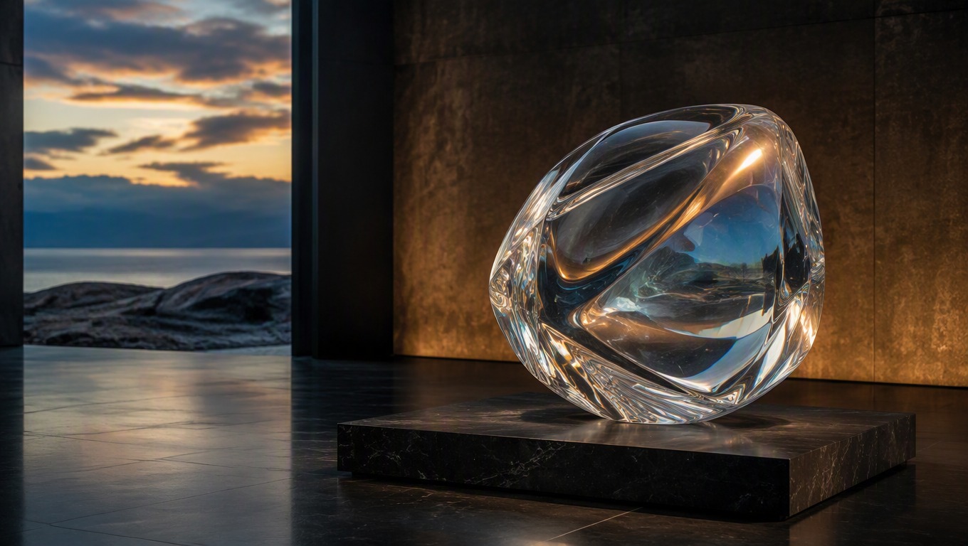 Translucent glass sculpture in a cinematic creative studio